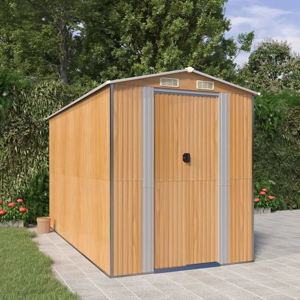 3147473 vidaXL Abrigo de jardim 192x357x223 cm aço galvanizado castanho