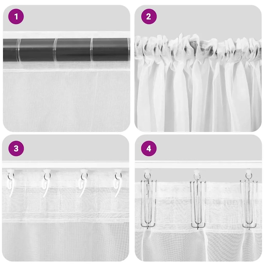 Cortinas de voile com bolsos para varão 2 pcs castanho