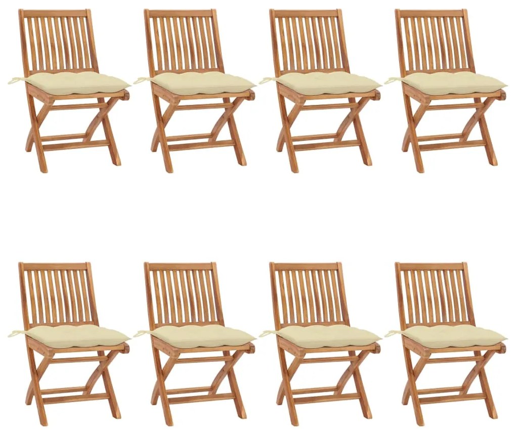 vidaXL Cadeiras de jardim dobráveis c/ almofadões 8 pcs teca maciça