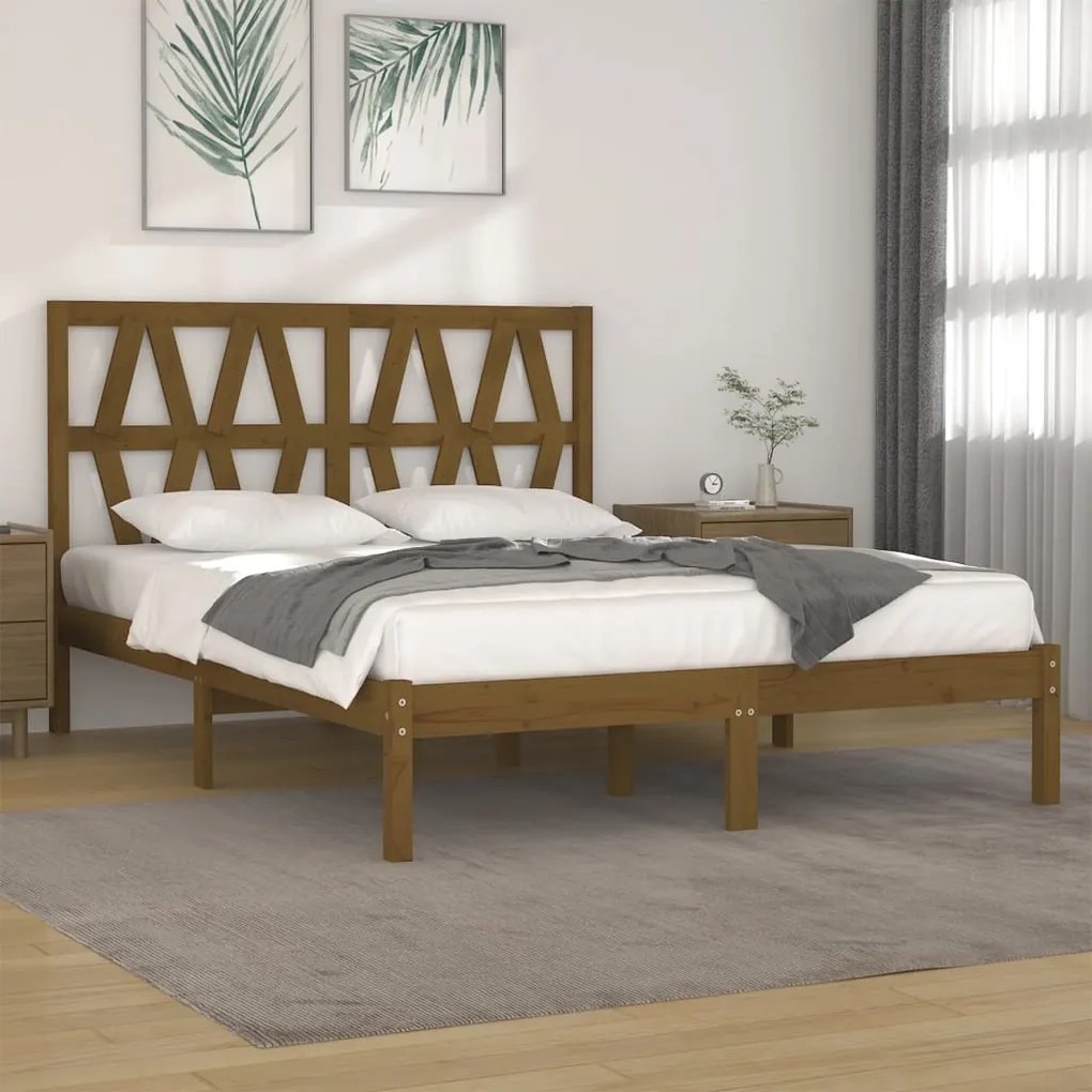 Estrutura de cama 200x200 cm pinho maciço castanho mel