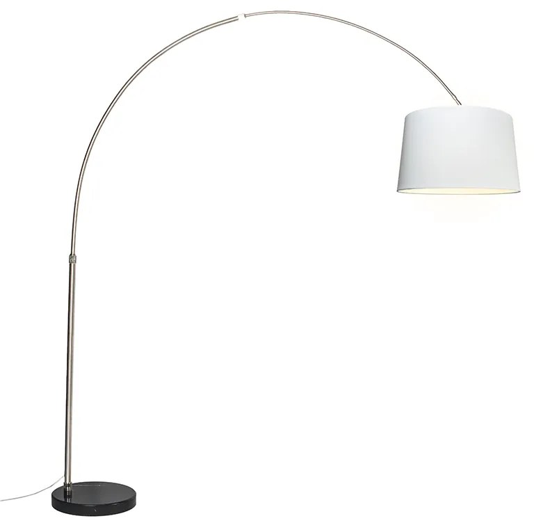 Candeeiro de arco em aço com abajur em tecido branco 45 cm - XXL Moderno