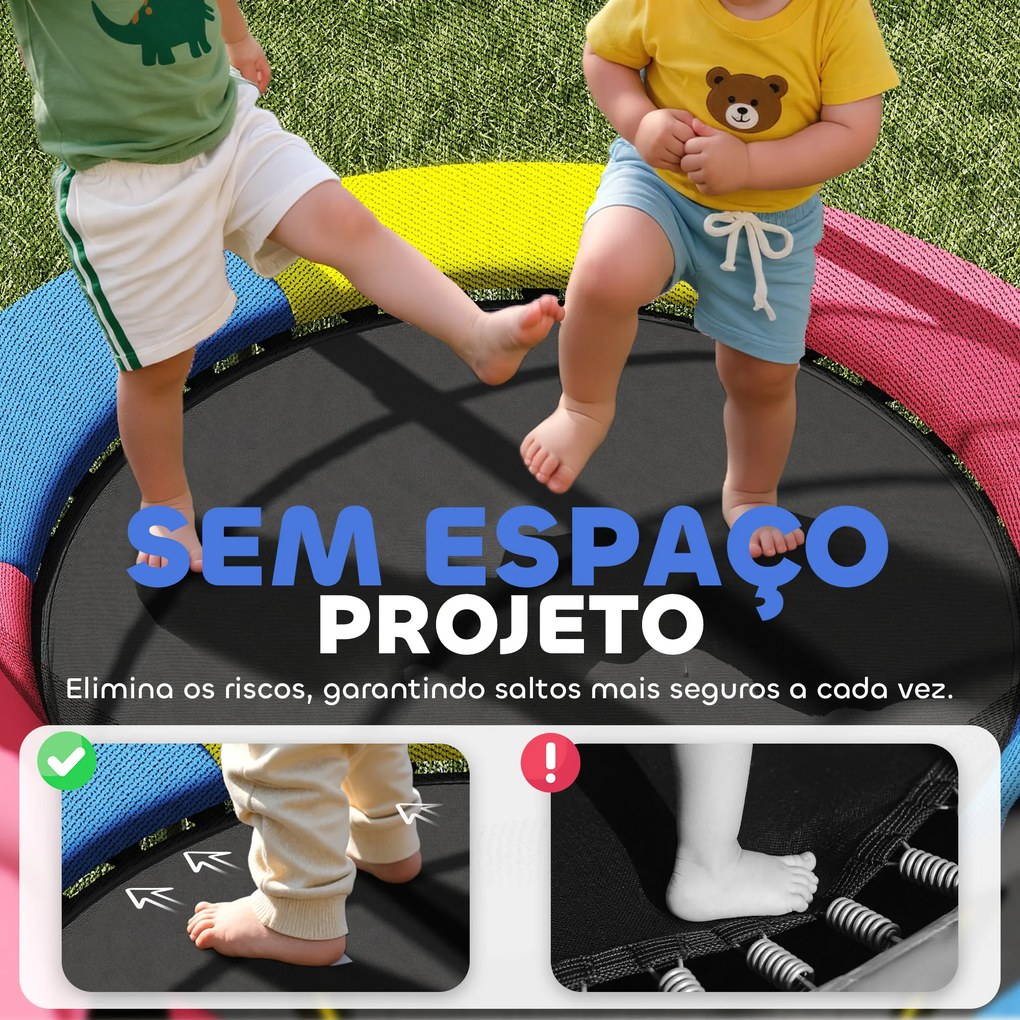Trampolim Infantil Ø160 cm Trampolim para Crianças de 3-6 Anos com Rede de Segurança Pernas em Forma de L Multicolor