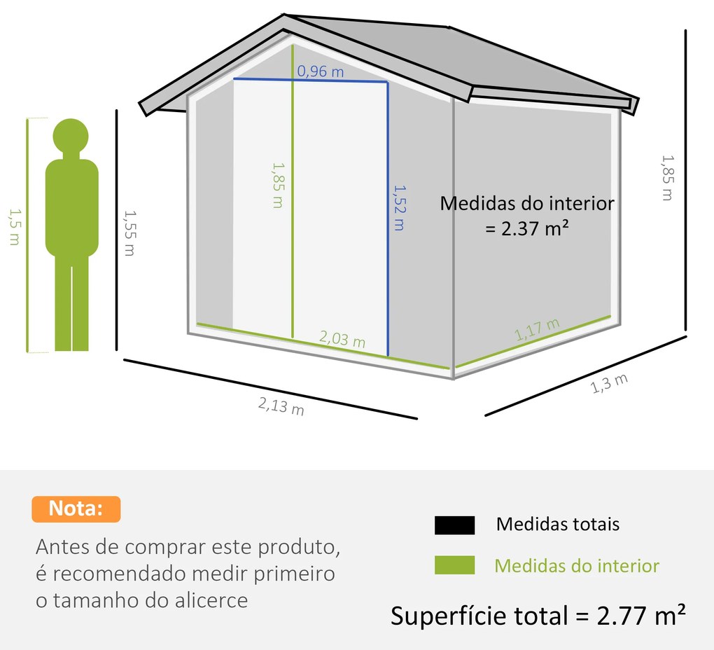 Abrigo de Jardim 213x130x185cm Abrigo de Jardim Metálico de Exterior com 2 Portas Deslizantes e 4 Janelas Cinza Escuro
