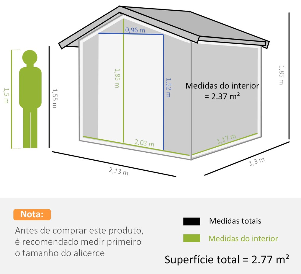 Abrigo de Jardim 213x130x185cm Abrigo de Jardim Metálico de Exterior para Armazenamento de Ferramentas com 2 Portas Deslizantes e 4 Janelas para Terra