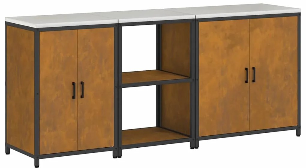 Conjunto de Armazenamento de Cozinha 3 pcs Ferro Enferrujado