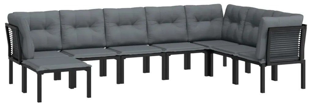 8 pcs conjunto lounge de jardim vime PE preto e cinzento