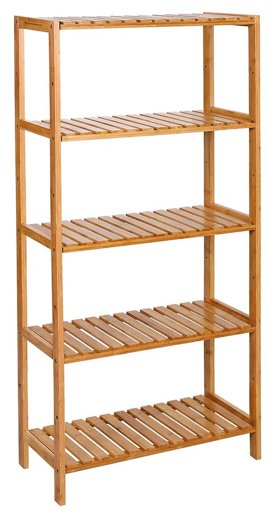 SONGMICS BCB35Y Banheiro Cozinha Armazenamento Bambu 5 Prateleiras Altura do Chão Ajustável Suporte para Flores Estante para Livros natural, 60 x 26 x 130 cm