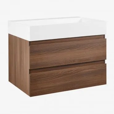 Conjunto De Móvel De Casa De Banho Suspenso Em Madeira E Folha De Freixo Com Lavatório Integrado Ona Madeira Escura & Sem Espelho & Sem - Sklum