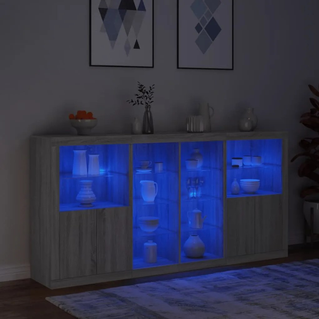 Aparador com luzes LED 202x37x100 cm cinzento sonoma