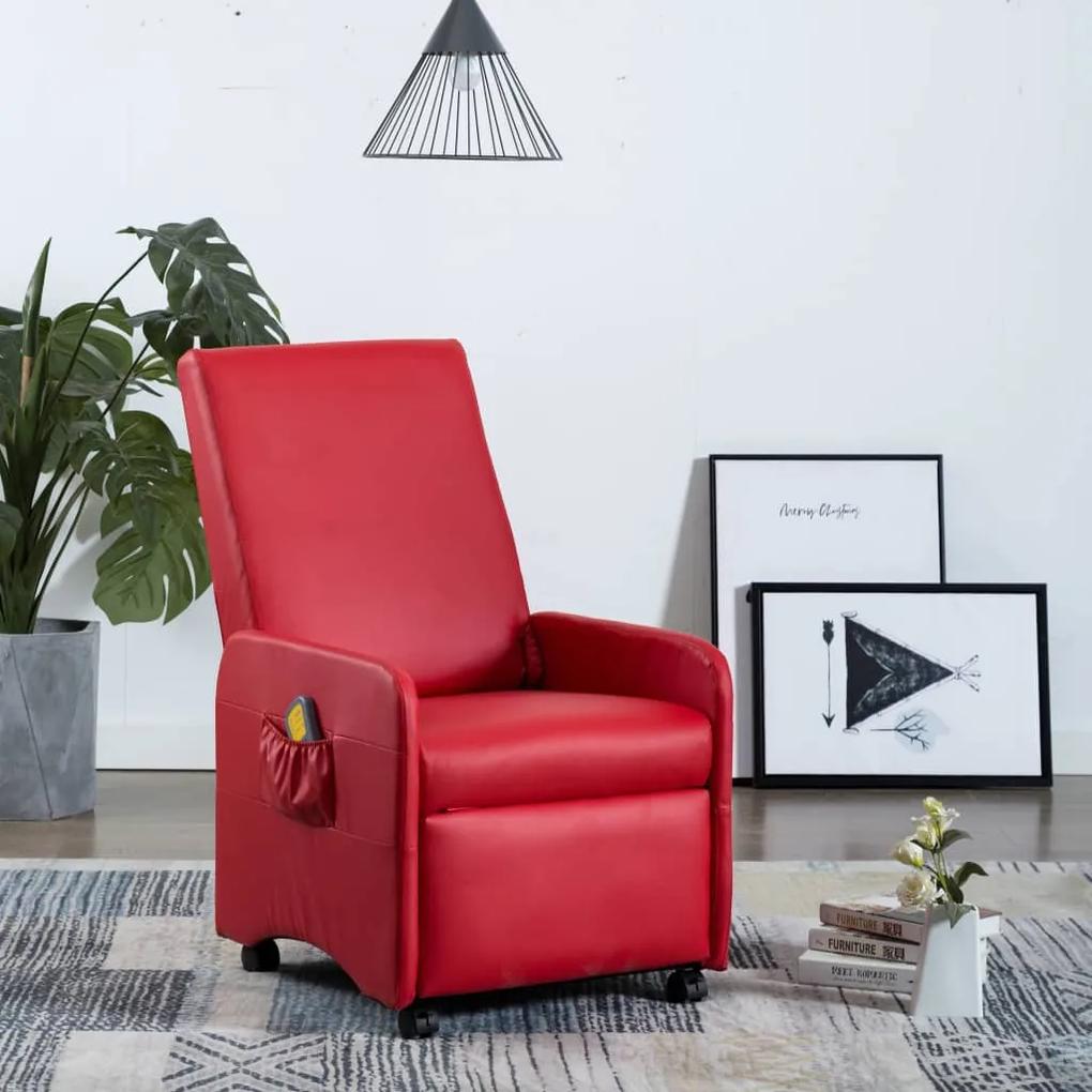 Cadeira de massagens reclinável couro artificial vermelho