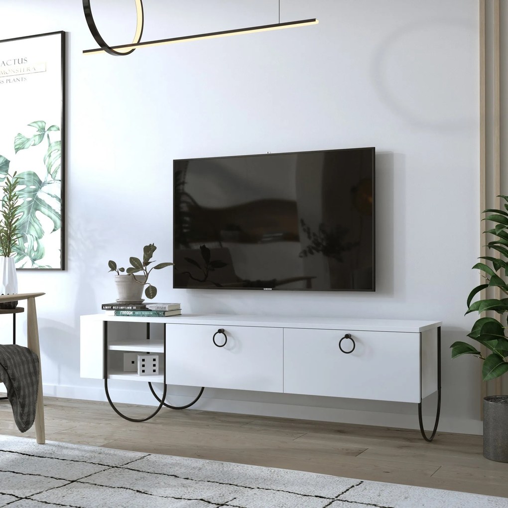 Móvel de TV "Norfolk" – 150x44x36 cm – Branco e Preto - Design Moderno