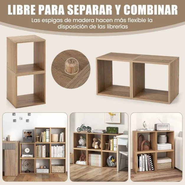 Conjunto de 2 organizadores de arrumação em cubo Organizador de arrumação em cubo empilhável para sala de estar 38 x 33 x 38 cm Naturalcm Natural
