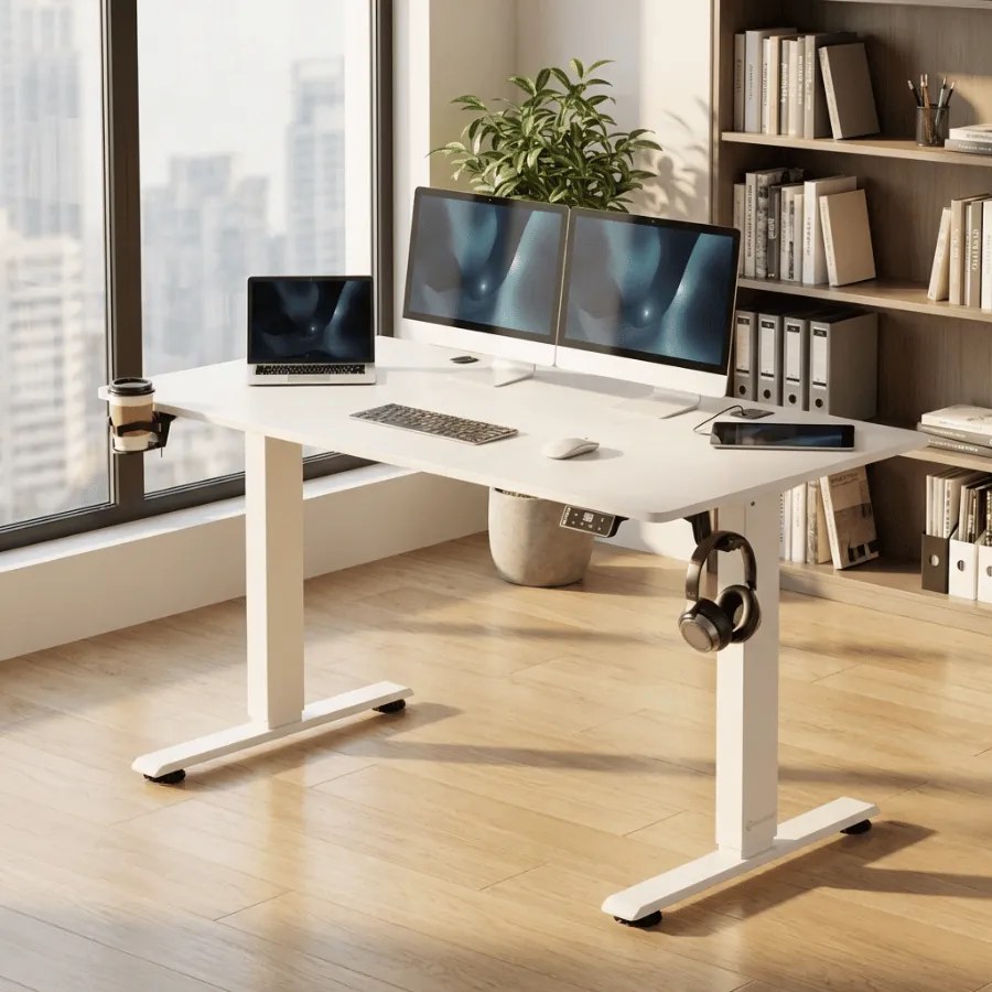 Secretária Eletrica ajustável em altura 160x75x72-117 cm Branca