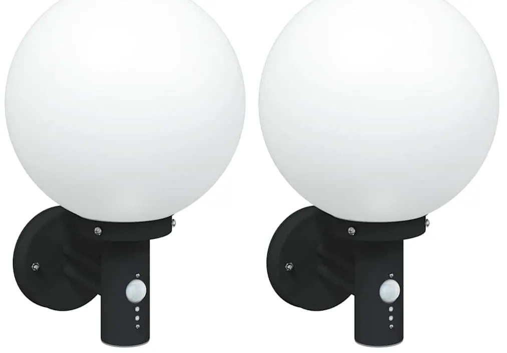 Luzes de Parede Externas com Sensor 2 pcs Aço Inoxidável Preto IP44