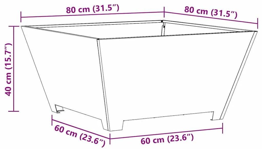 Fogueira Quadrada vidaXL Preta 80x80x40 cm em Aço
