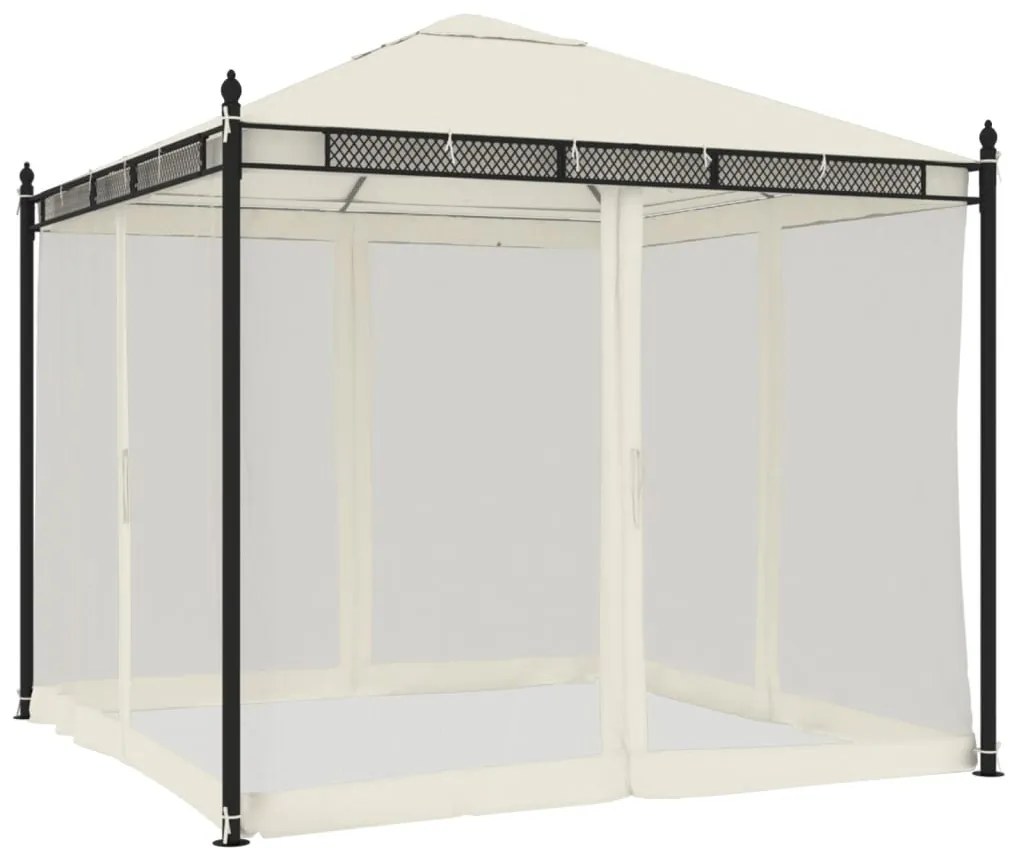 Gazebo com paredes de malha 2,93x2,93 m aço creme