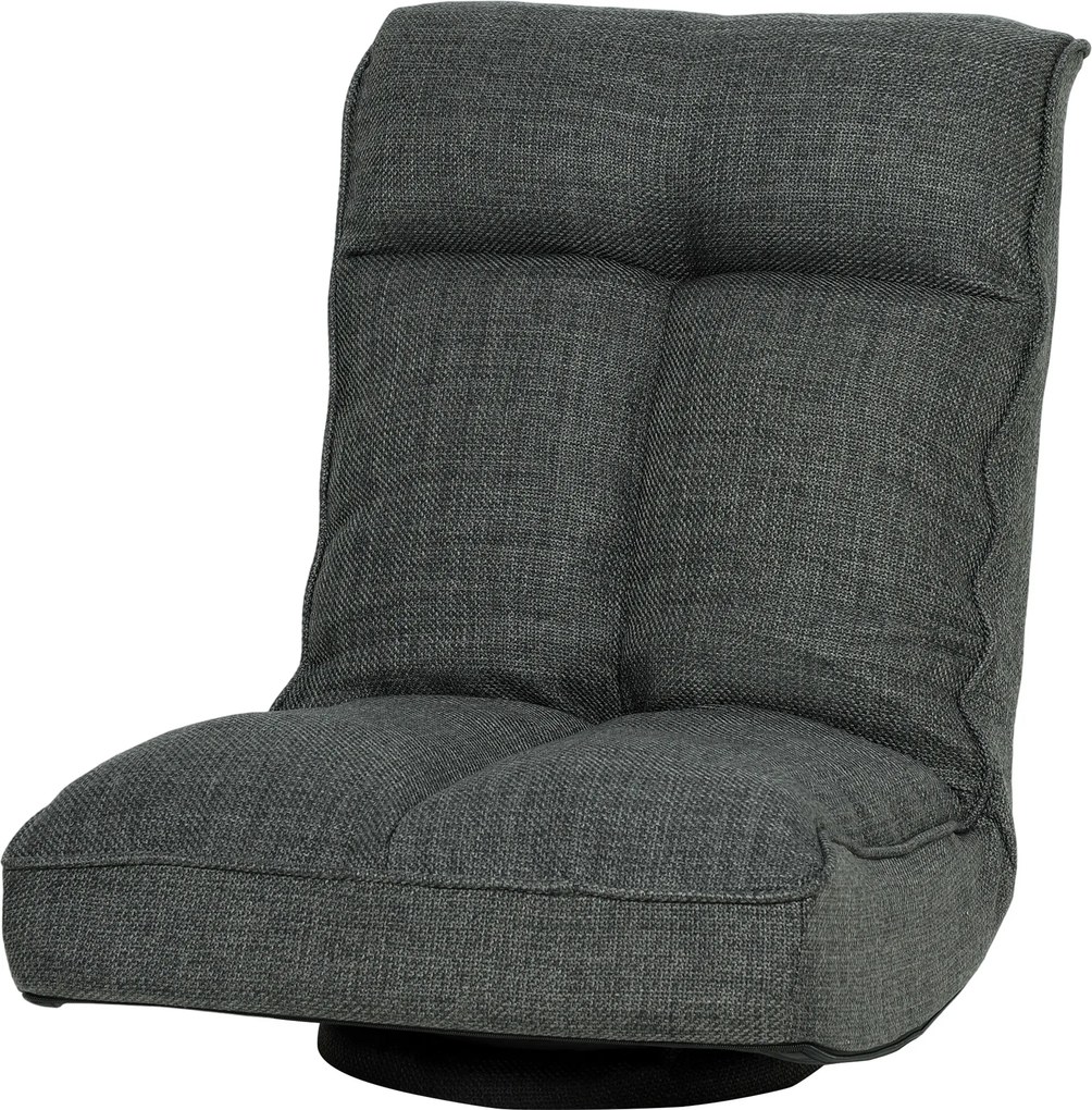 Cadeira de chão dobrável com rotação de 360°, cadeira de chão estofada com encosto ajustável em 5 posições, 58 x 107 x 79 cm, cinzenta