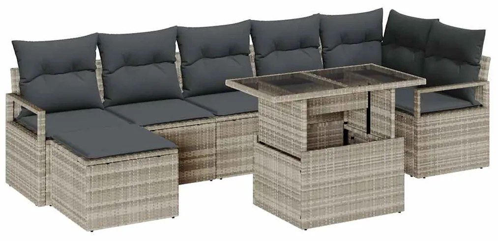 Conjunto de Sofá de Jardim vidaXL 8 Peças com Almofadas Cinza Claro em