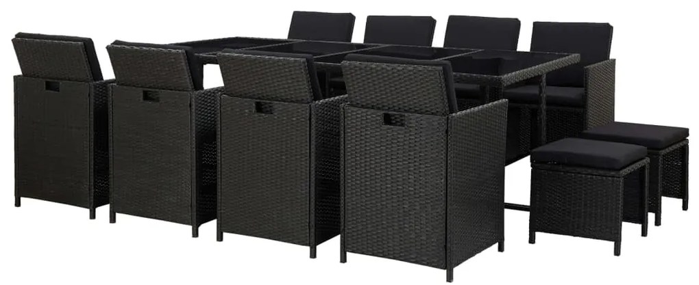 vidaXL 13 pcs conjunto jantar exterior com almofadões vime PE preto