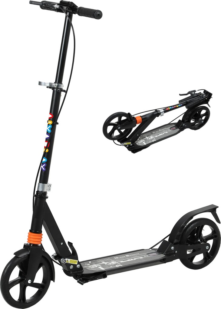 Trotinete infantil, patinete dobrável de 2 rodas, guiador com 4 posições de altura, 94 x 36 x 88-103 cm, preto