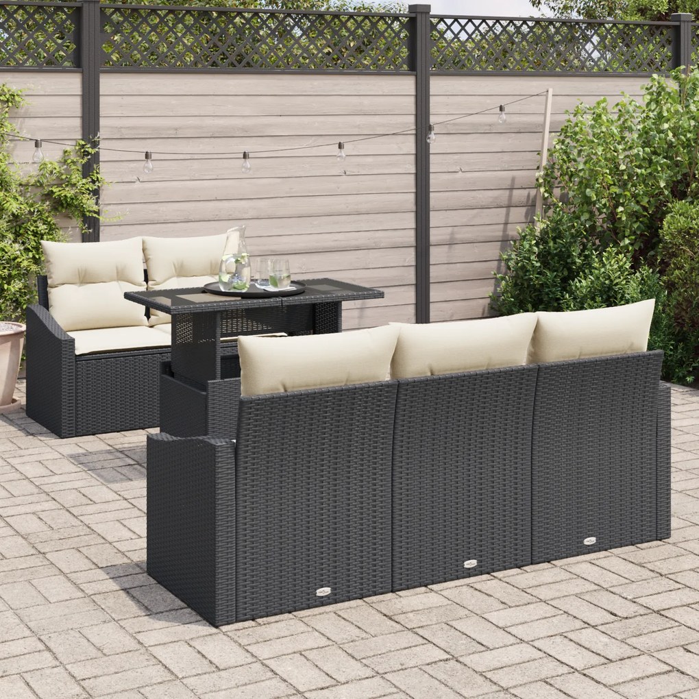 Conjunto de Sofás de Jardim com 6 Peças e Almofadas Preto Rattan