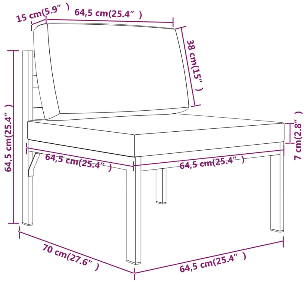 6 pcs conjunto lounge jardim com almofadões alumínio antracite