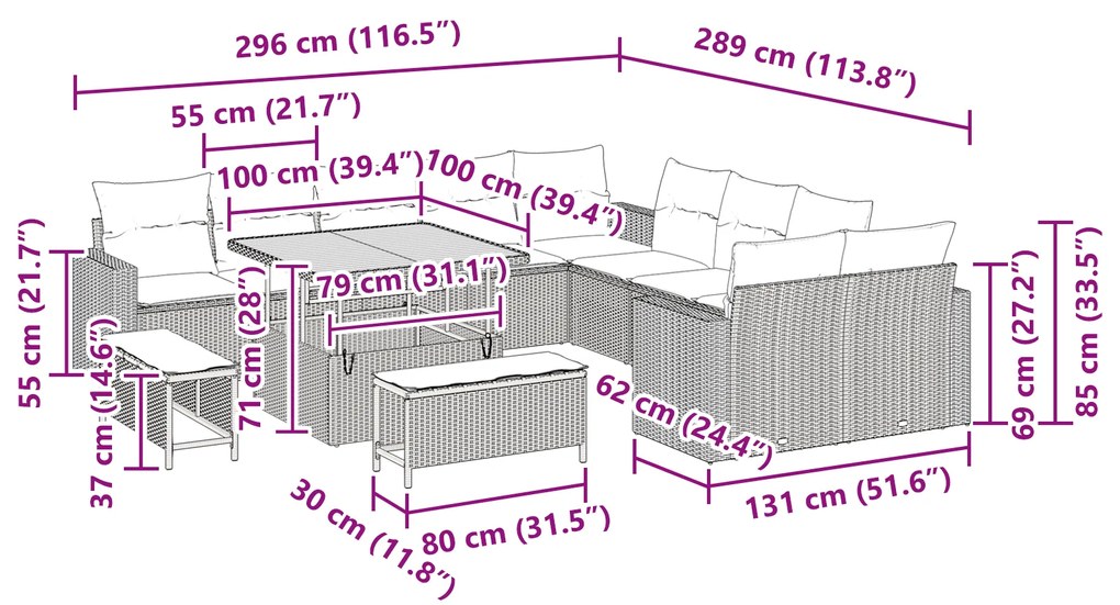 Conjunto de Sofá de Jardim vidaXL 13 Peças com Almofadas Preto Polirat