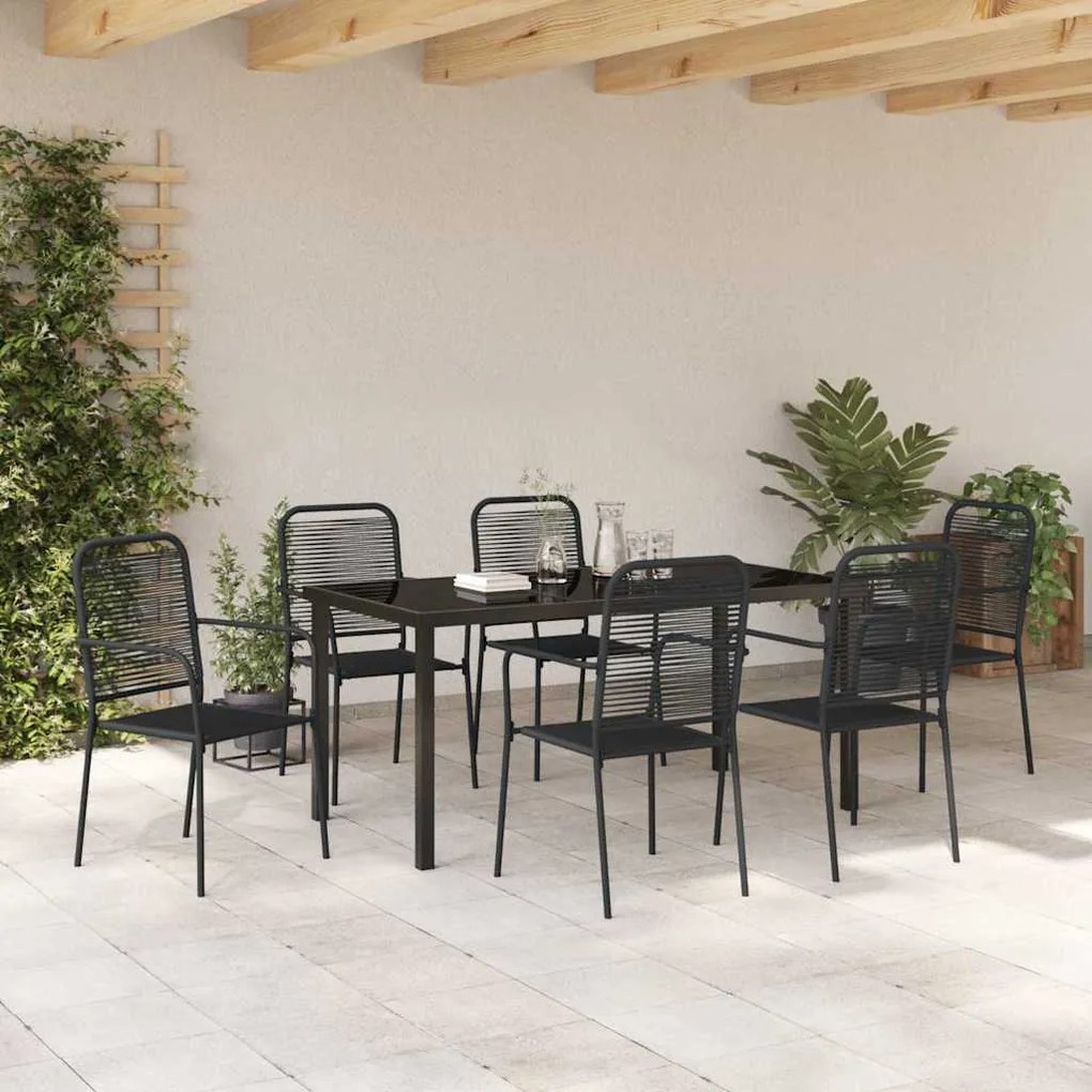 Conjunto de Jardim de 7 Peças Corda de Algodão Preta e Aço