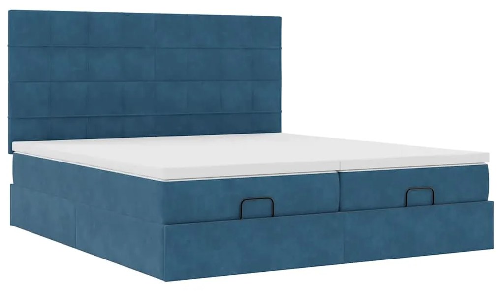 Estrutura cama otomana colchões 180x200 cm veludo azul escuro