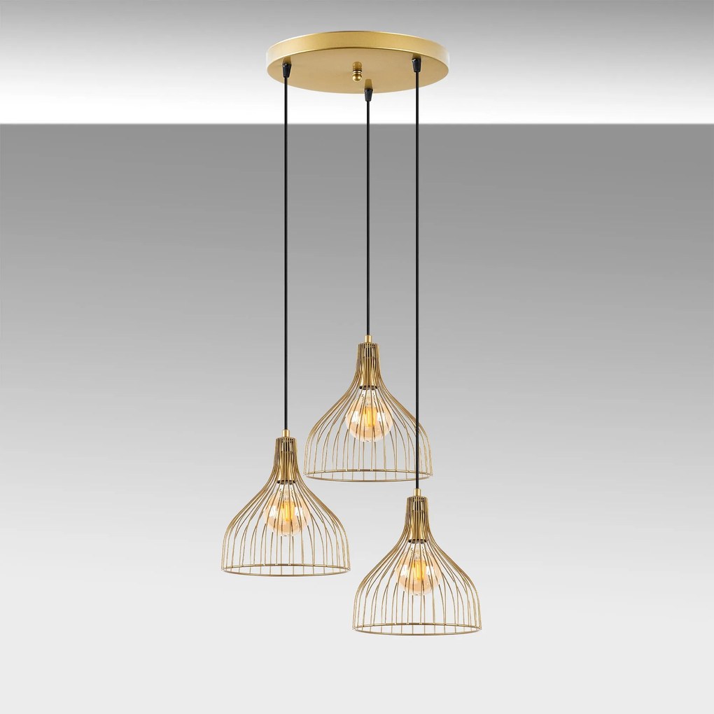Candeeiro de Teto Cafu – Dourado Brilhante – 49 x 49 x 121 cm