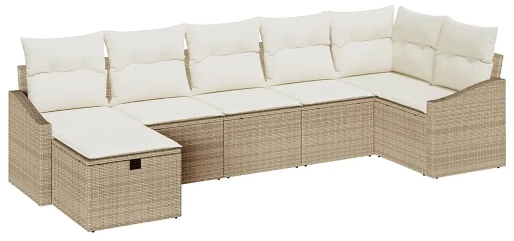 Conjunto de Sofá de Jardim de 7 Peças com Almofadas Bege Rattan Poliés