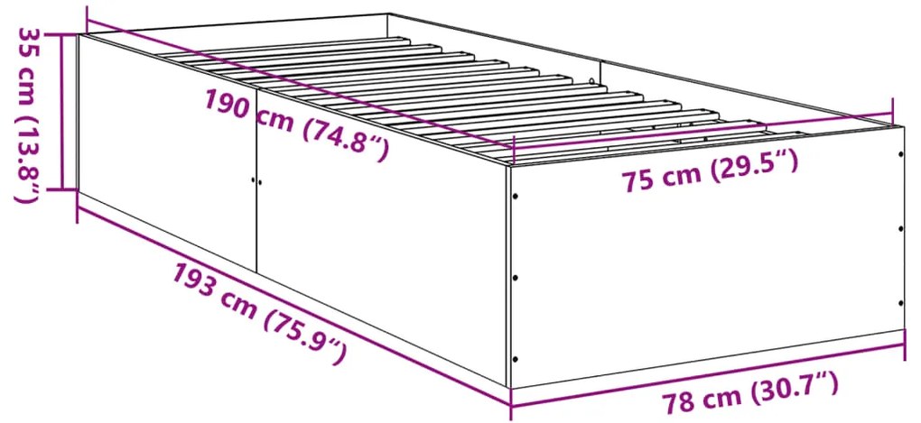 Estrutura de cama 75x190 cm derivados de madeira cinza cimento