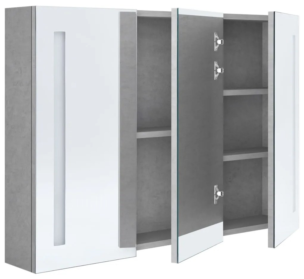 Armário espelhado casa de banho LED 89x14x62cm cinzento cimento