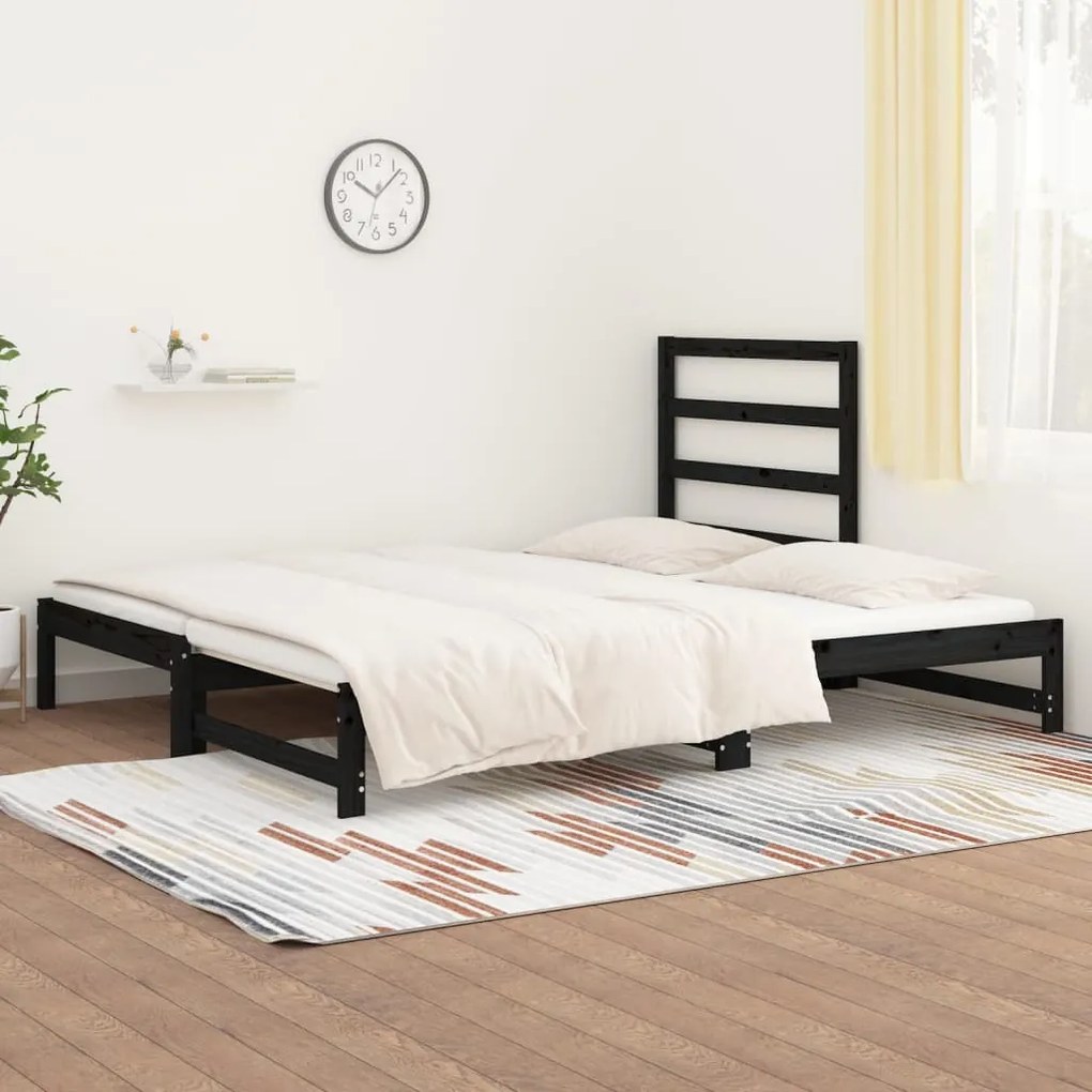 Sofá-cama de puxar 2x(90x200) cm pinho maciço preto