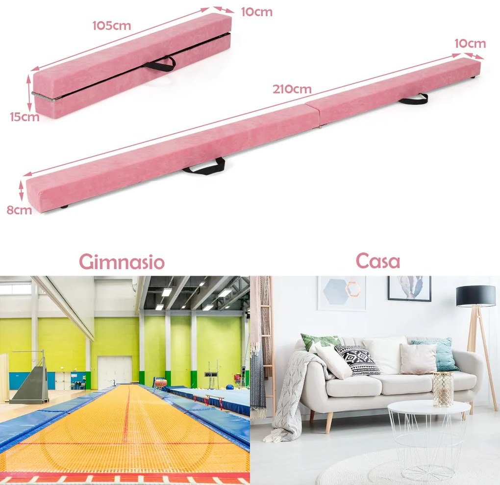 Barra de equilíbrio portátil para treino de Ginástica Barra de equilíbrio dobrável 210 x 10 x 6,5 cm Rosa
