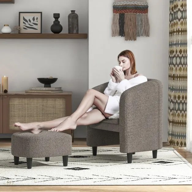 Poltrona confortável com apoio para os pés, cadeira estofada em veludo e pufe bege