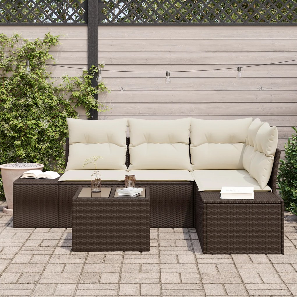 Conjunto de Sofá de Jardim com Almofadas em Rattan Poliéster Cinza