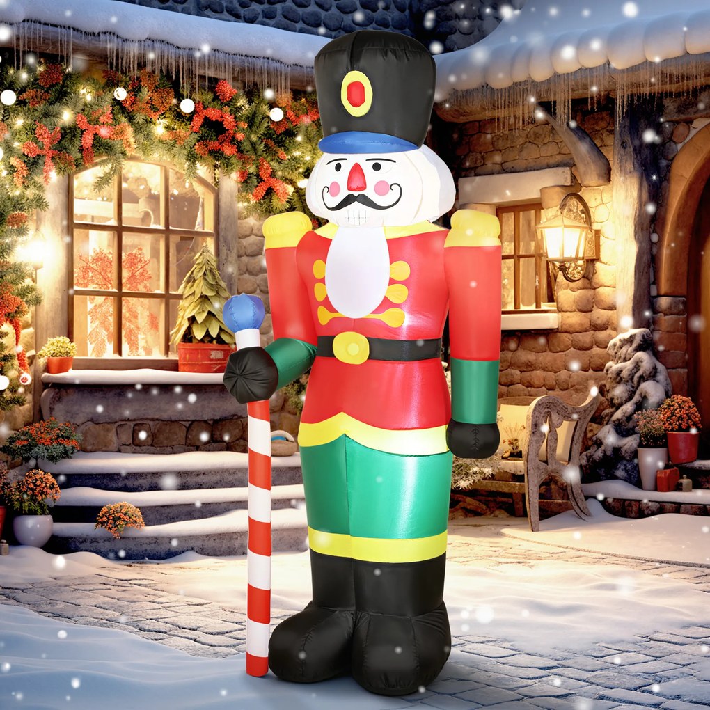 Soldado «Quebra-Nozes» insuflável de Natal, 245 cm, com luzes LED e cetro, para uso interior e exterior, multicolorido