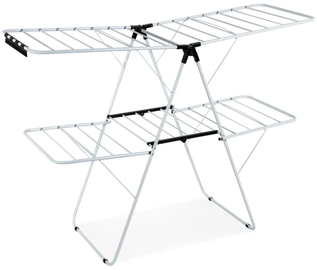 Estendal dobrável para varal de 2 camadas com asas ajustáveis ​​Estrutura de aço Estendal para roupas/sapatos/cobertores 154 x55,5 x112 cm Branco