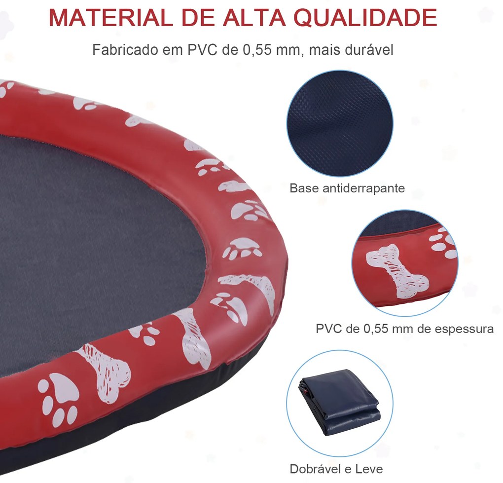 Tapete Aquático para Animais de Estimação com Pulverizador de Água Piscina Portátil para Cães Ø150 cm Vermelho