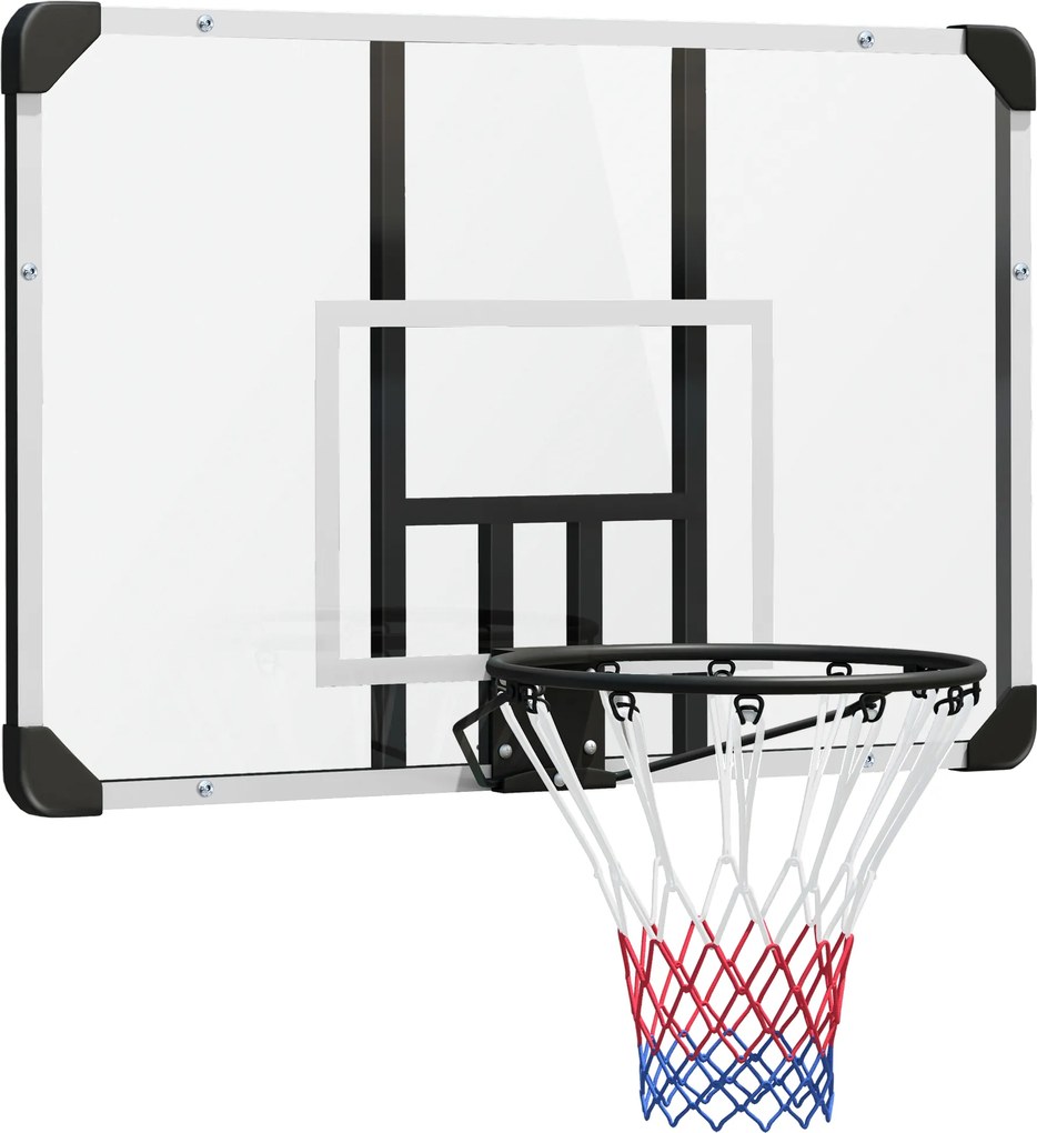 SPORTNOW Cesto de Basquetebol Mural 113x61x73 cm Painel em Pc Aro Reforçado Branco | Aosom Portugal