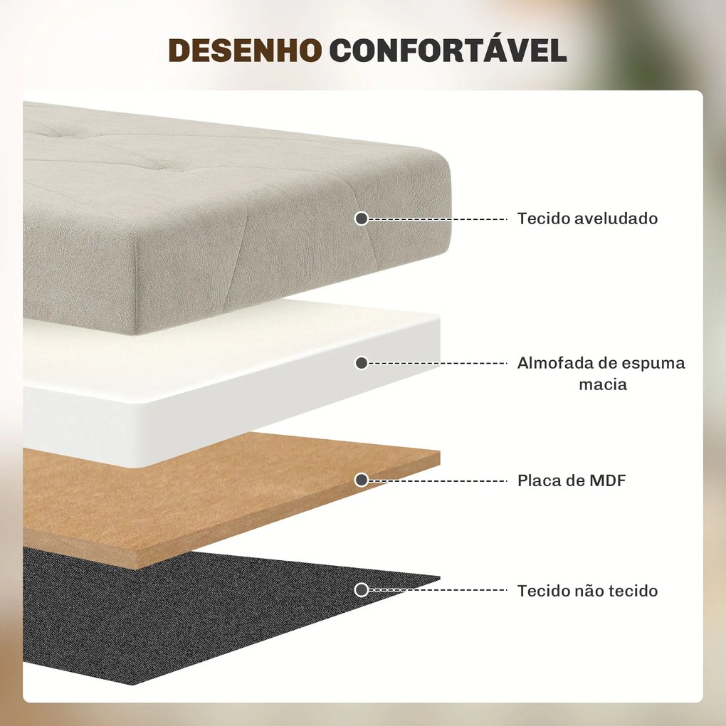 Banco de Armazenamento Dobrável Capacidade de 67 L  Estofado em Veludo Carga 120 kg 76x38x38 cm Creme