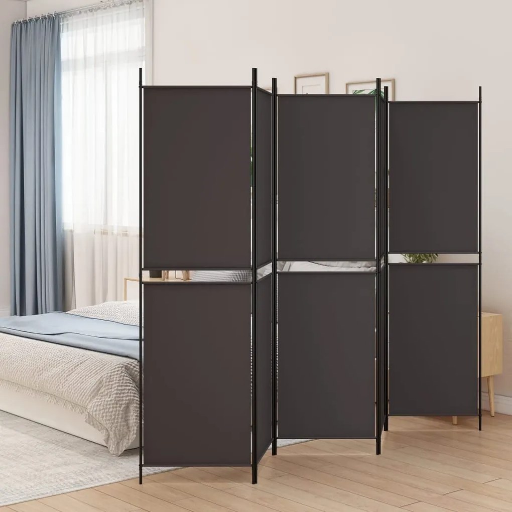350235 vidaXL Biombo/divisória com 5 painéis 250x200 cm tecido castanho