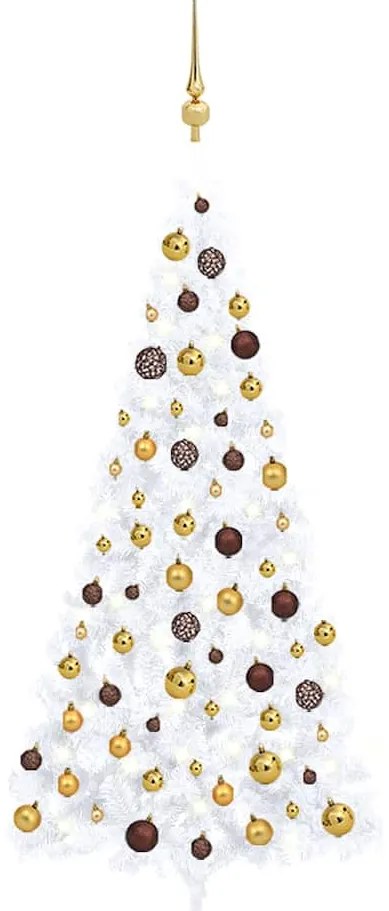 Meia árvore Natal artificial pré-iluminada c/ bolas branco