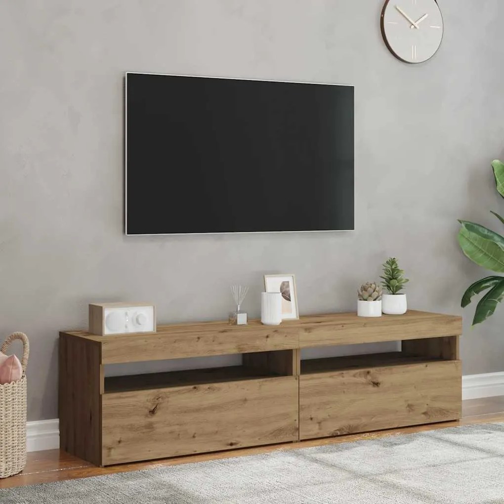 Móvel TV c/ luzes LED 2pcs derivados madeira carvalho artisiano