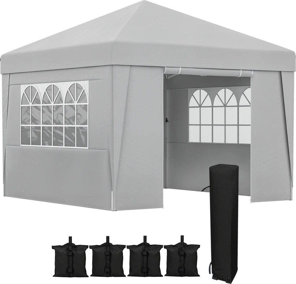 Tenda de jardim dobrável 3 x 3 x 2,75 m com proteção UV 30+ com janelas + paredes laterais + saco de transporte cinzento