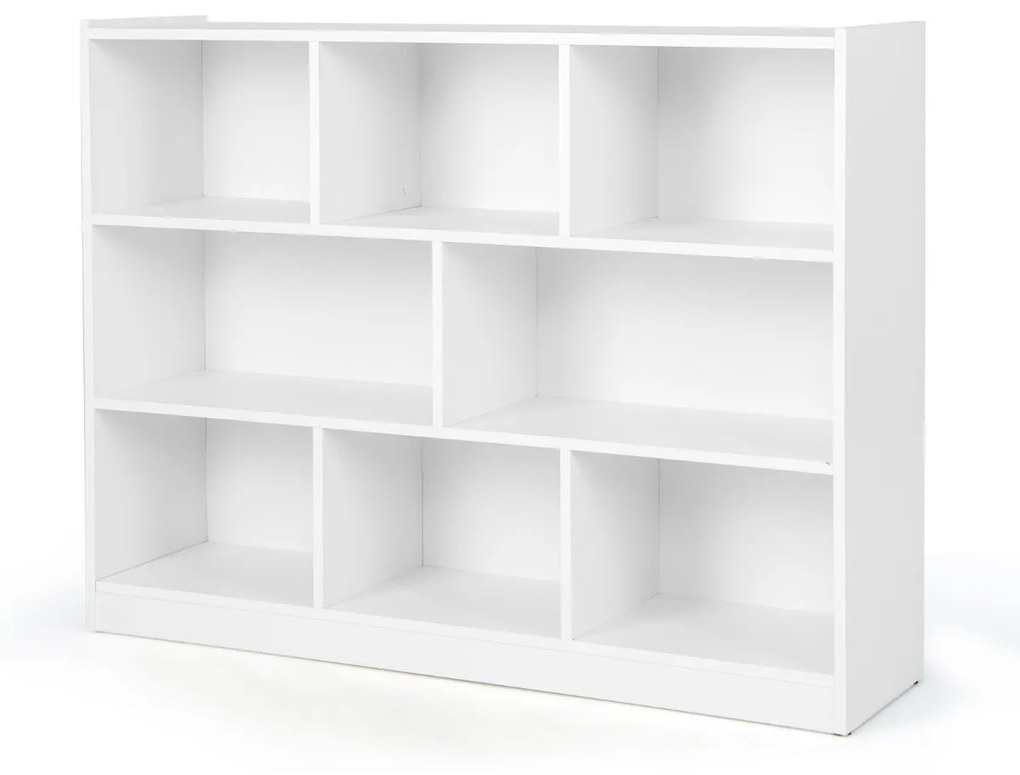 Estante aberta de 3 camadas, 8 cubos, prateleira de armazenamento, expositor 122 x 32 x 93 cm branco