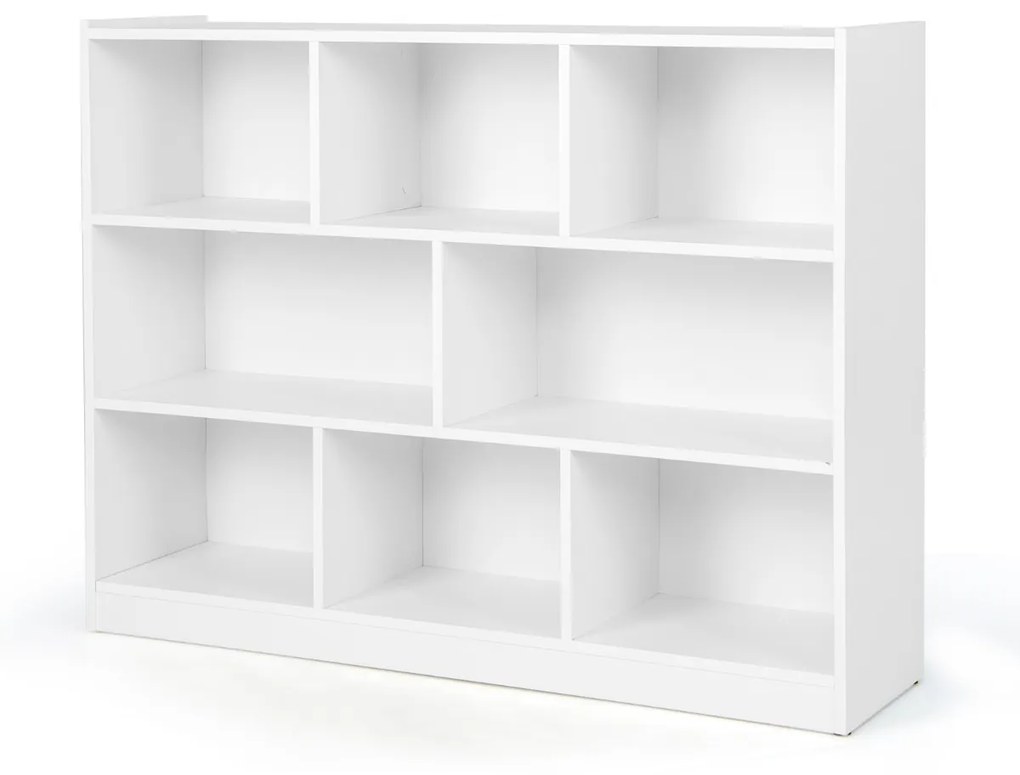 Estante aberta de 3 níveis com 8 armarios em forma de cubo 122 x 32 x 93 cm Branco