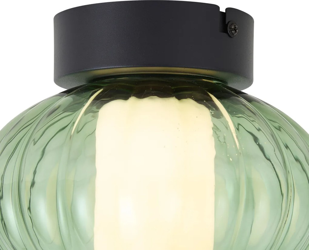 Candeeiro de Teto de Design Preto 18cm com Vidro Verde Incl. LED Regulável em 3 Passos - Margherite