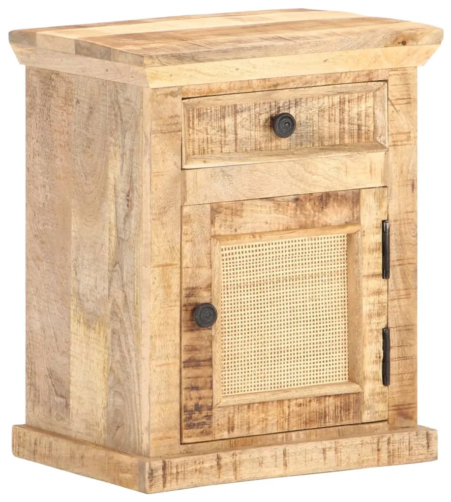 vidaXL Mesa de cabeceira 40x30x50 cm mangueira maciça/palhinha natural